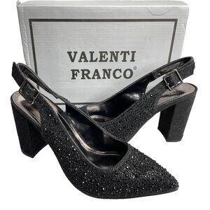 Valenti Franco Black Glitter Beaded Slingback High Heel Shoes Women's 7.5 NEW